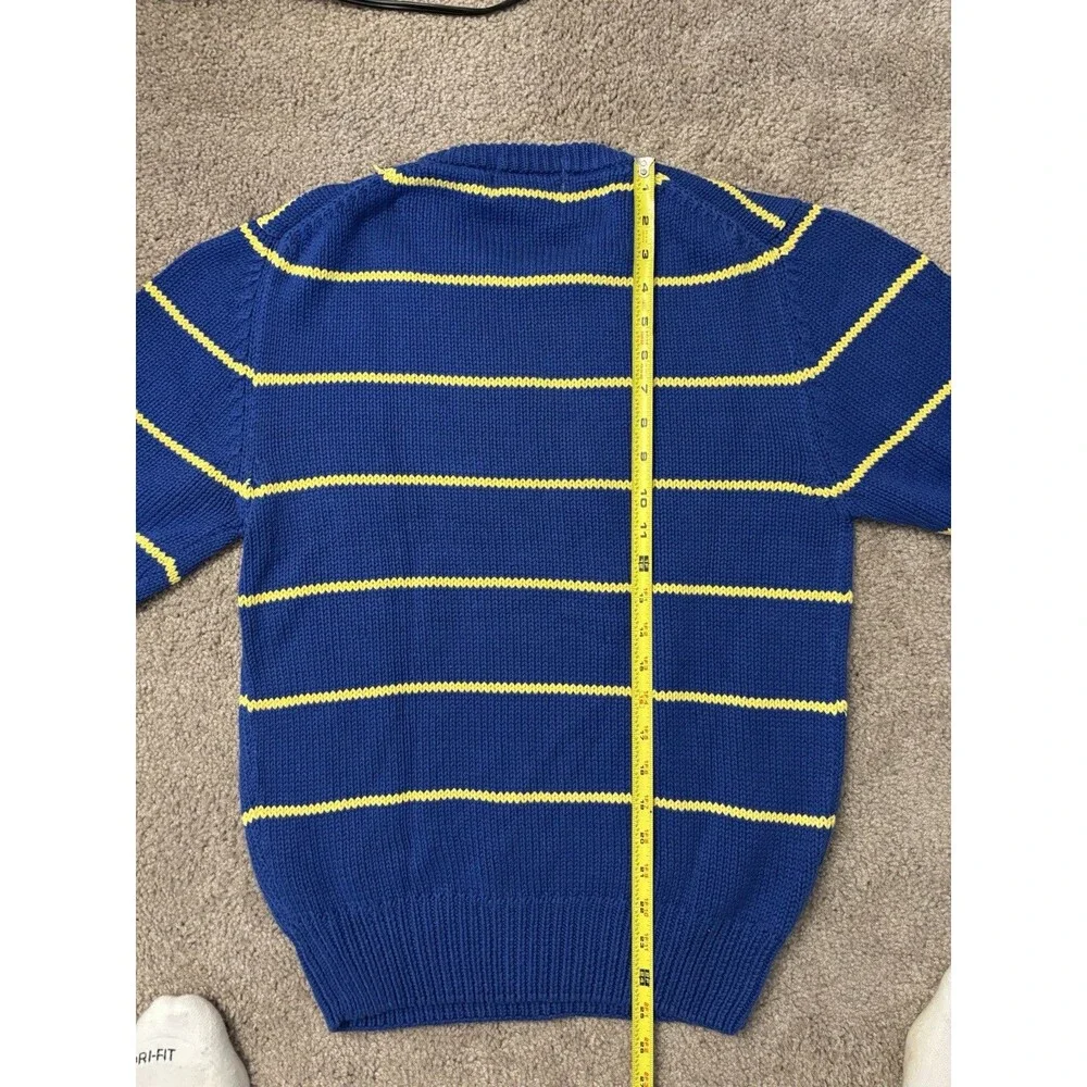 VTG 90s Eddie Bauer Striped Knit Sweater Men Medium Blue Yellow Preppy Dadcore